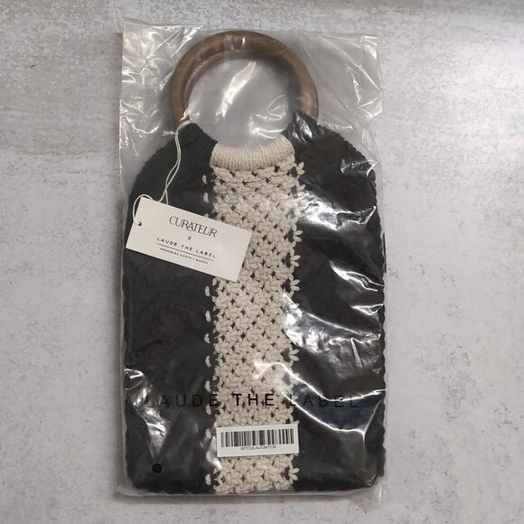 NWT Curateur x Laude The Label Gabby Mini Macrame Bag Wooden Handle Bi-Color - Picture 1 of 5